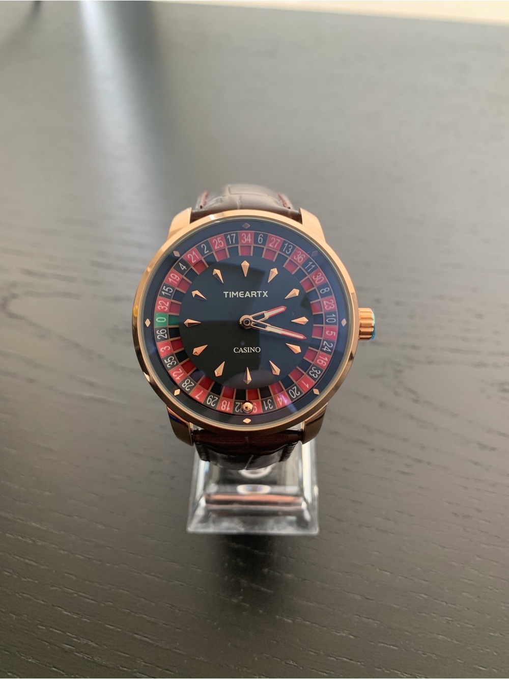 Casino Men's Rose Gold Watch with Brown Strap